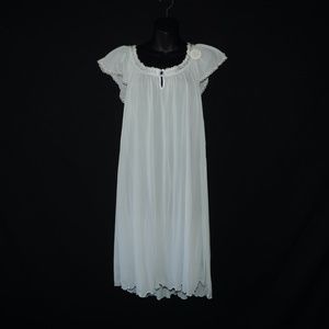 Silk Essence by Miss Elaine Nightgown Blue Lace Nylon Gown Large